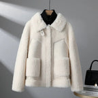 Women's Sherpa Jacket with Suede-Look Trim and Patch Pockets