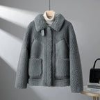 Women's Sherpa Jacket with Suede-Look Trim and Patch Pockets