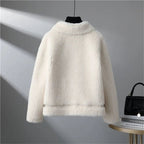 Women's Sherpa Jacket with Suede-Look Trim and Patch Pockets