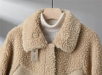 Women's Sherpa Jacket with Suede-Look Trim and Patch Pockets