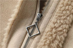Women's Sherpa Jacket with Suede-Look Trim and Patch Pockets