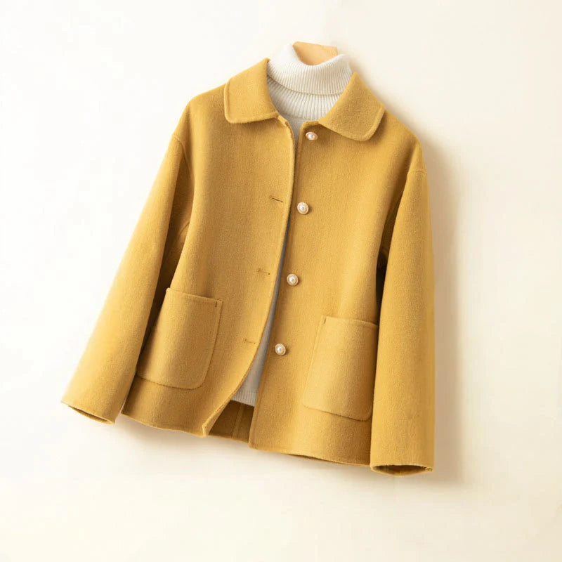 Women's Short Coat with Peter Pan Collar and Pearl-Look Buttons
