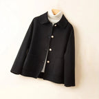 Women's Short Coat with Peter Pan Collar and Pearl-Look Buttons