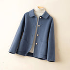 Women's Short Coat with Peter Pan Collar and Pearl-Look Buttons