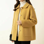 Women's Short Coat with Peter Pan Collar and Pearl-Look Buttons