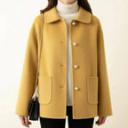 Women's Short Coat with Peter Pan Collar and Pearl-Look Buttons