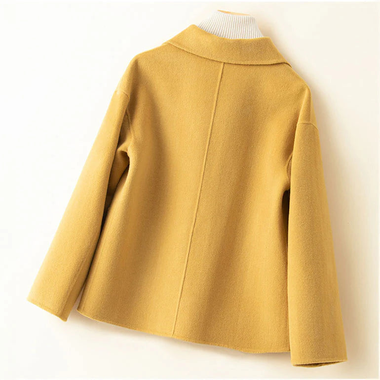 Women's Short Coat with Peter Pan Collar and Pearl-Look Buttons