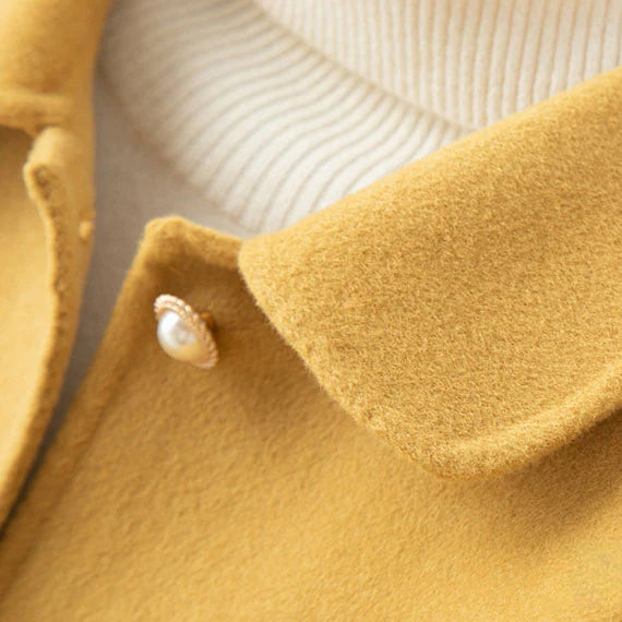Women's Short Coat with Peter Pan Collar and Pearl-Look Buttons