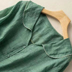 Women's Short Sleeve Linen-Look Blouse with Peter Pan Collar