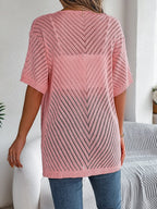 Women's Short Sleeve Open Front Cardigan in Pointelle Knit