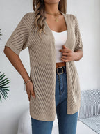 Women's Short Sleeve Open Front Cardigan in Pointelle Knit