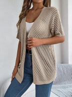 Women's Short Sleeve Open Front Cardigan in Pointelle Knit