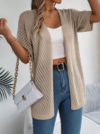 Women's Short Sleeve Open Front Cardigan in Pointelle Knit
