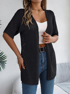 Women's Short Sleeve Open Front Cardigan in Pointelle Knit