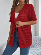 Women's Short Sleeve Open Front Cardigan in Pointelle Knit