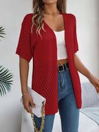 Women's Short Sleeve Open Front Cardigan in Pointelle Knit