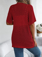 Women's Short Sleeve Open Front Cardigan in Pointelle Knit