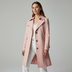 Women's Single-Breasted Long Coat with Notched Collar - Rose Pink