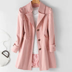 Women's Single-Breasted Long Coat with Notched Collar