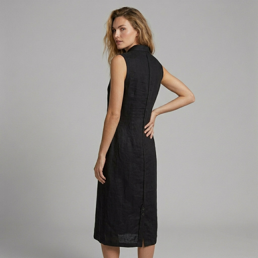 Women's Sleeveless Button Front Maxi Dress with Collar