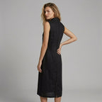 Women's Sleeveless Button Front Maxi Dress with Collar