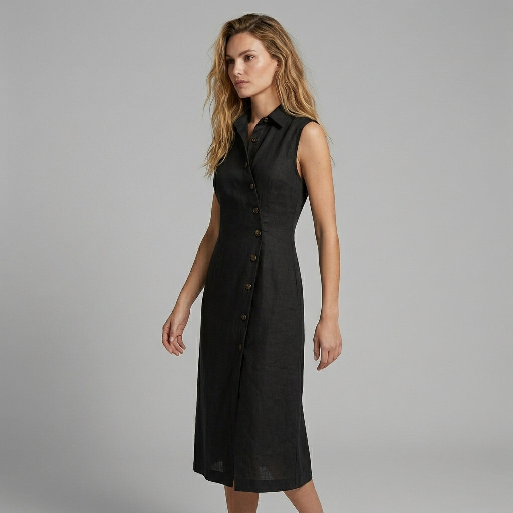 Women's Sleeveless Button Front Maxi Dress with Collar