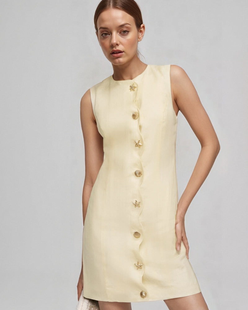 Women's Sleeveless Mini Dress with Wavy Button Placket