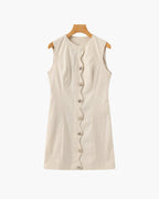 Women's Sleeveless Mini Dress with Wavy Button Placket