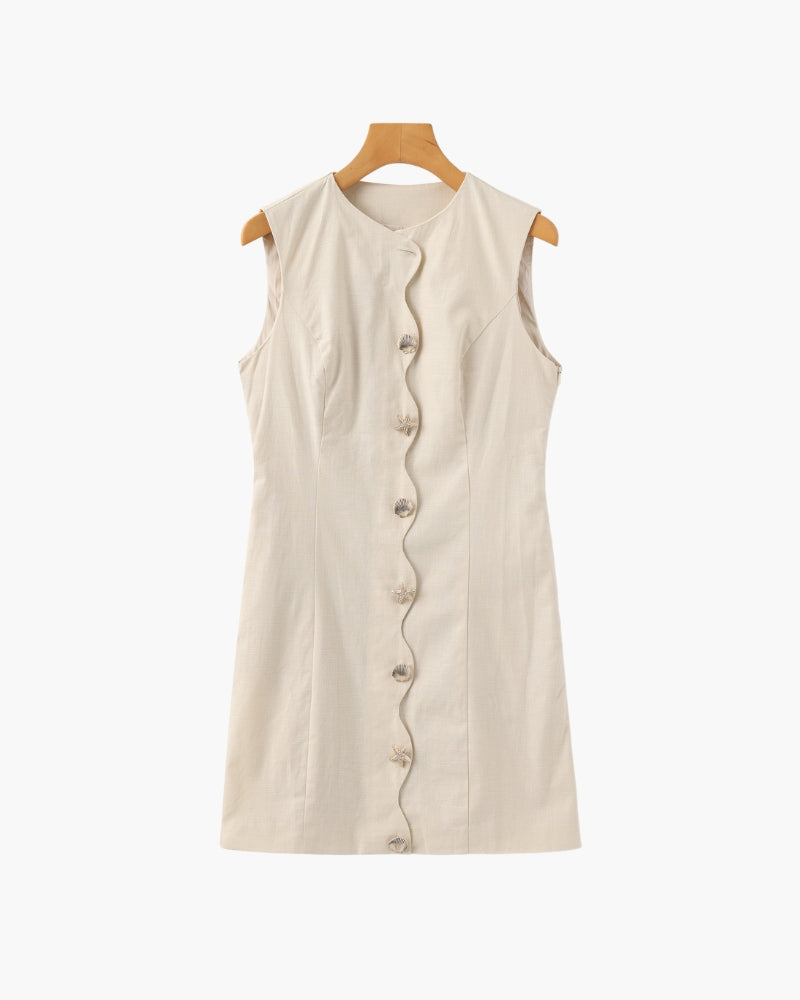 Women's Sleeveless Mini Dress with Wavy Button Placket