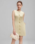 Women's Sleeveless Mini Dress with Wavy Button Placket