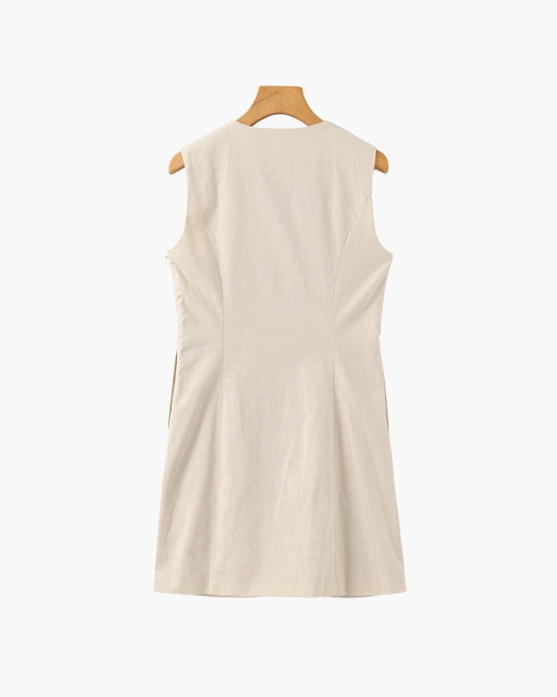 Women's Sleeveless Mini Dress with Wavy Button Placket