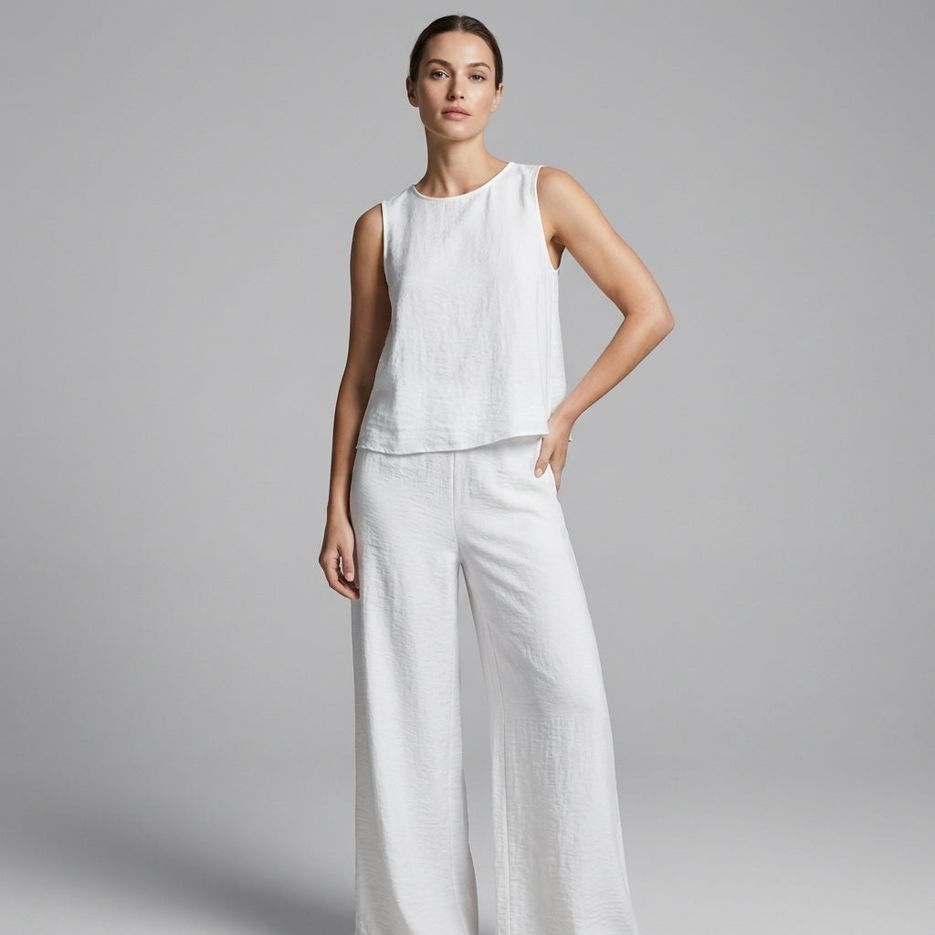 Women's Sleeveless Top and Wide Leg Pants Two-Piece Set - Chalk