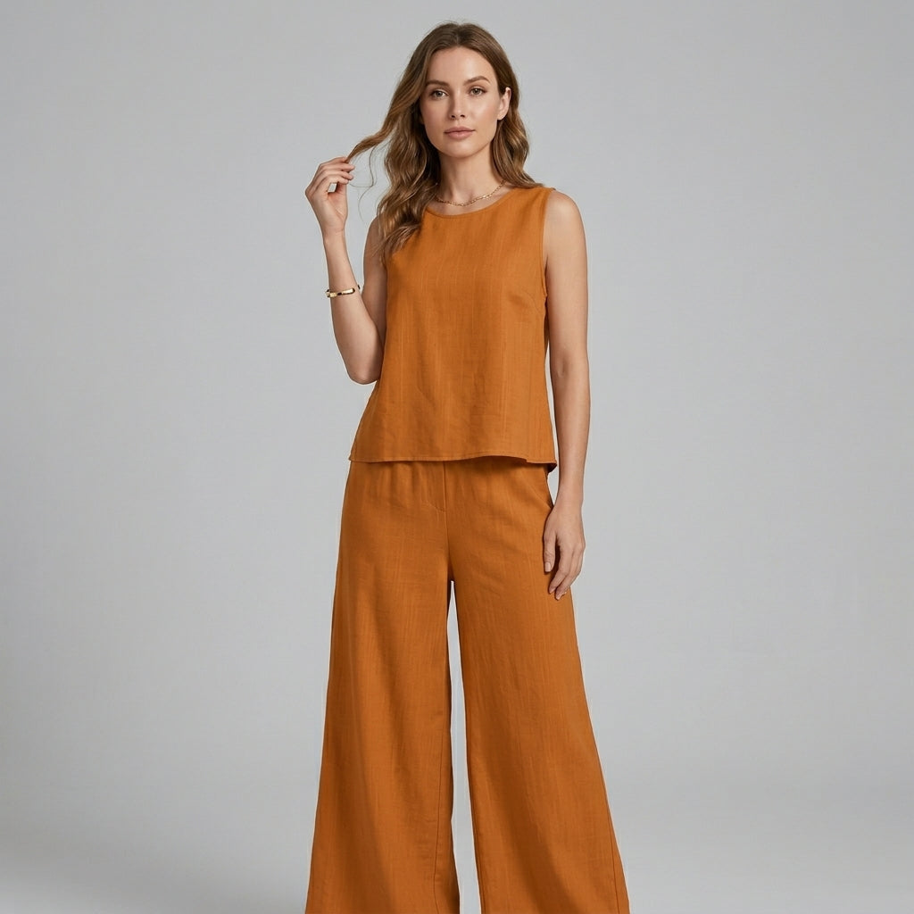 Women's Sleeveless Top and Wide Leg Pants Two-Piece Set - Amber