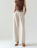 Women's Straight Cut Cropped Trousers with Belt Loops - White