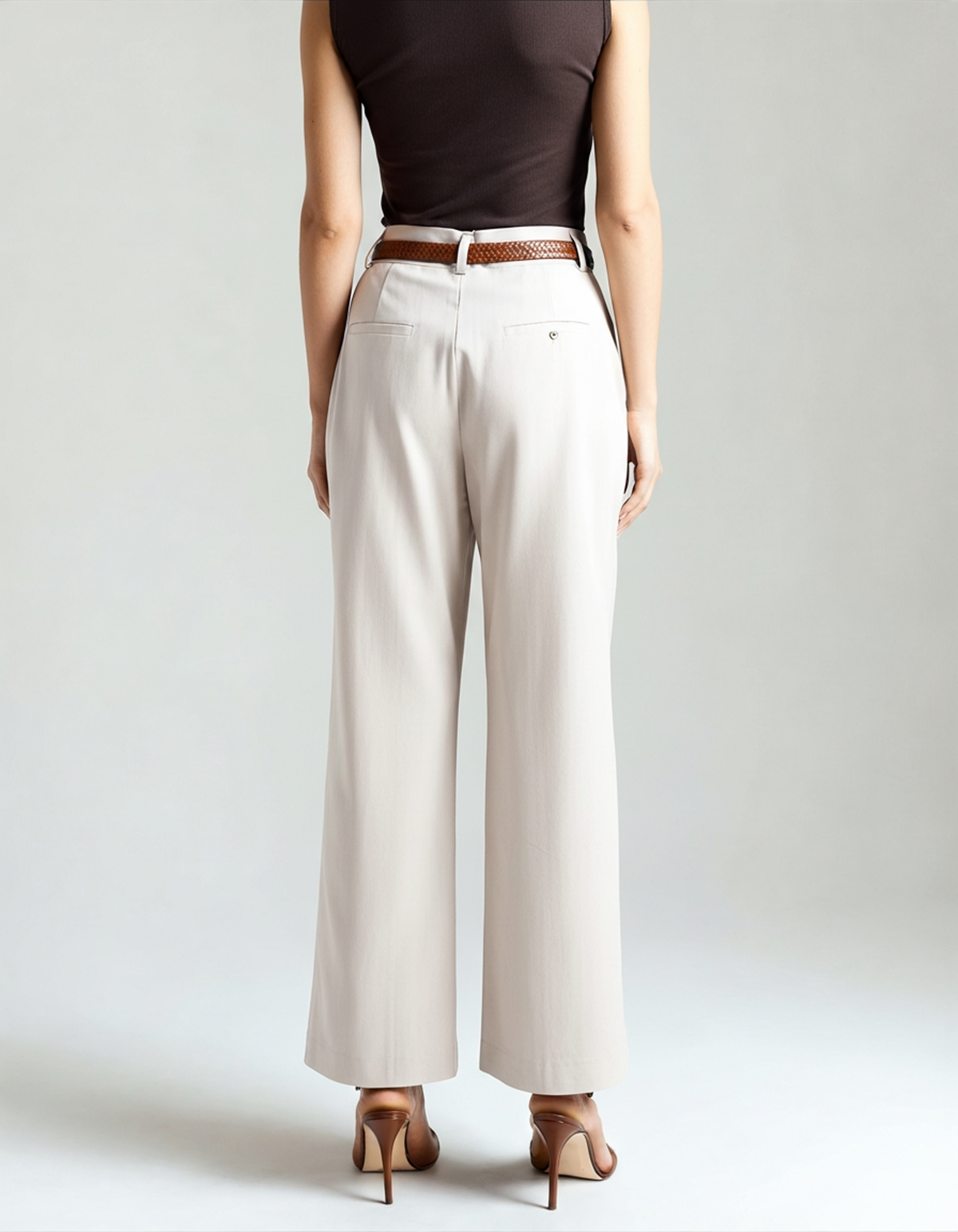 Women's Straight Cut Cropped Trousers with Belt Loops