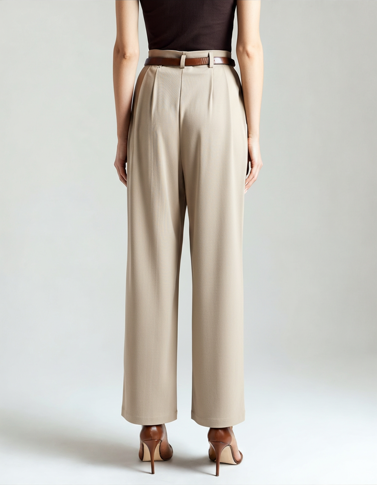 Women's Straight Cut Cropped Trousers with Belt Loops