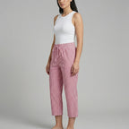Women's Striped Cropped Wide Leg Pants with Drawstring