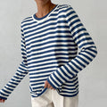 Women's Striped Long Sleeve Tee with Crew Neck - Azure