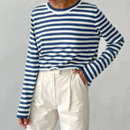Women's Striped Long Sleeve Tee with Crew Neck