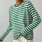 Women's Striped Long Sleeve Tee with Crew Neck