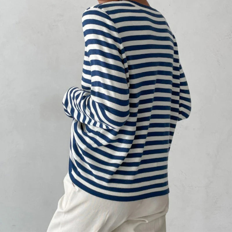 Women's Striped Long Sleeve Tee with Crew Neck
