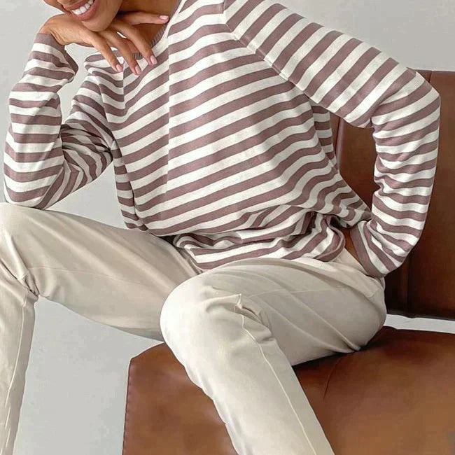 Women's Striped Long Sleeve Tee with Crew Neck