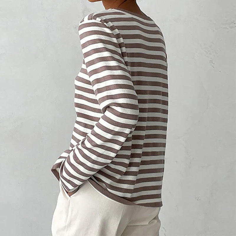 Women's Striped Long Sleeve Tee with Crew Neck