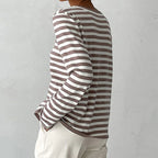 Women's Striped Long Sleeve Tee with Crew Neck