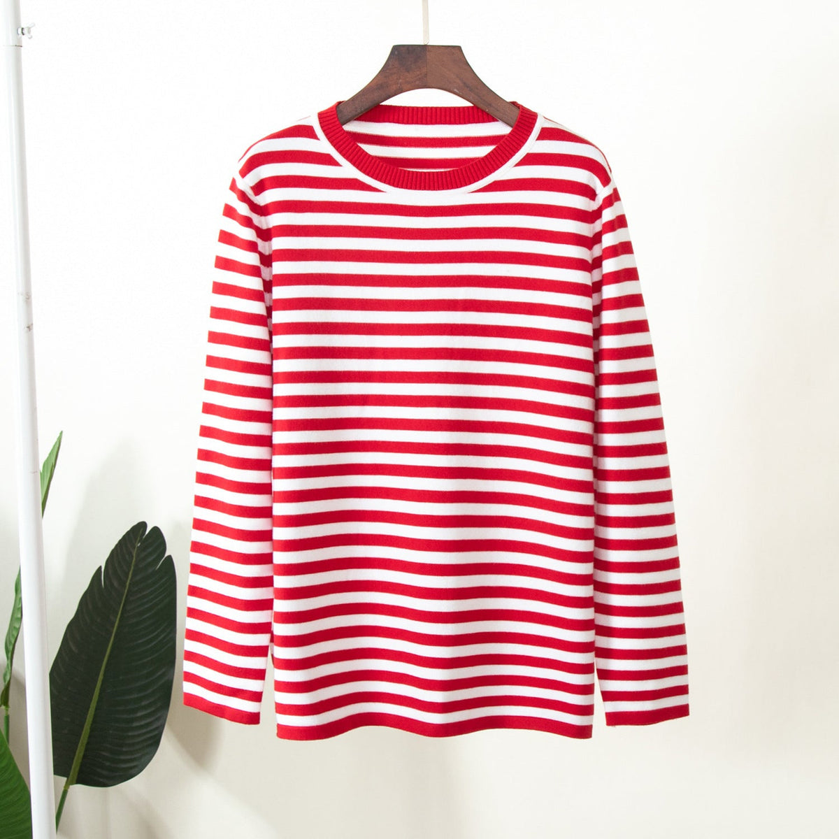 Women's Striped Long Sleeve Tee with Crew Neck