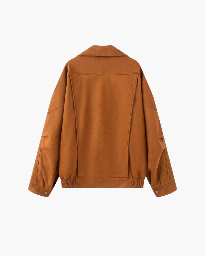 Women's Suede-Look Drape Jacket with Lapel Collar
