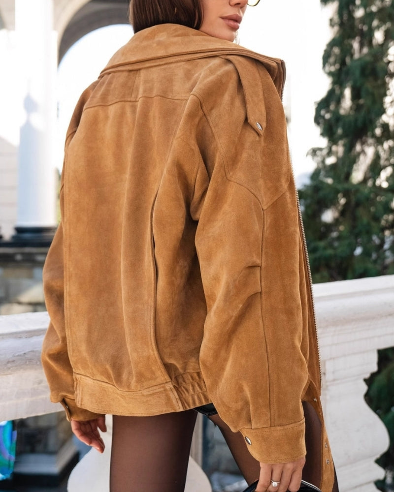 Women's Suede-Look Drape Jacket with Lapel Collar