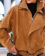 Women's Suede-Look Drape Jacket with Lapel Collar