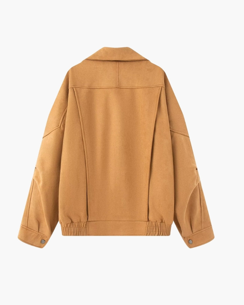 Women's Suede-Look Drape Jacket with Lapel Collar