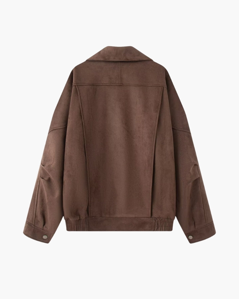 Women's Suede-Look Drape Jacket with Lapel Collar